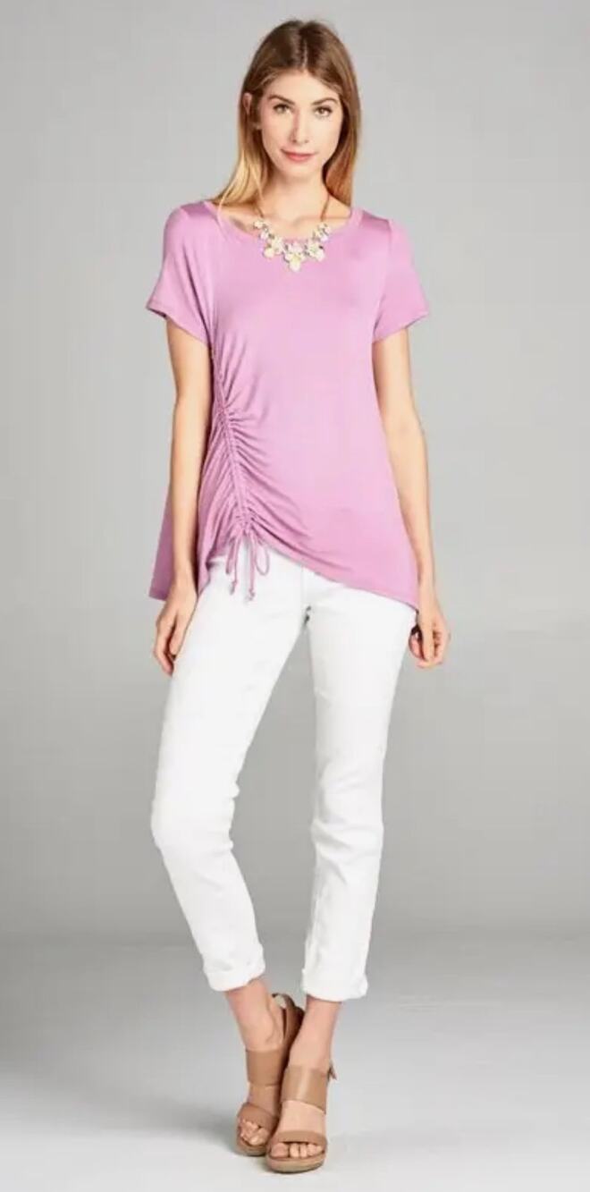 Emerald - Short Sleeve Top with Side Ruching Detail - Small